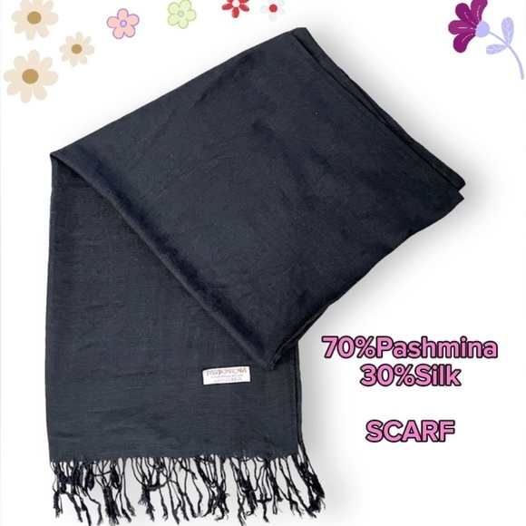 Pashmina/Silk large scarf wrap, black